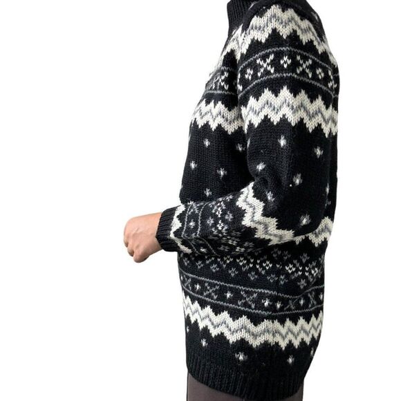 Vintage 90s Liz Claiborne Black 100% Wool Oversized Chunky Christmas Sweater S - Picture 4 of 7